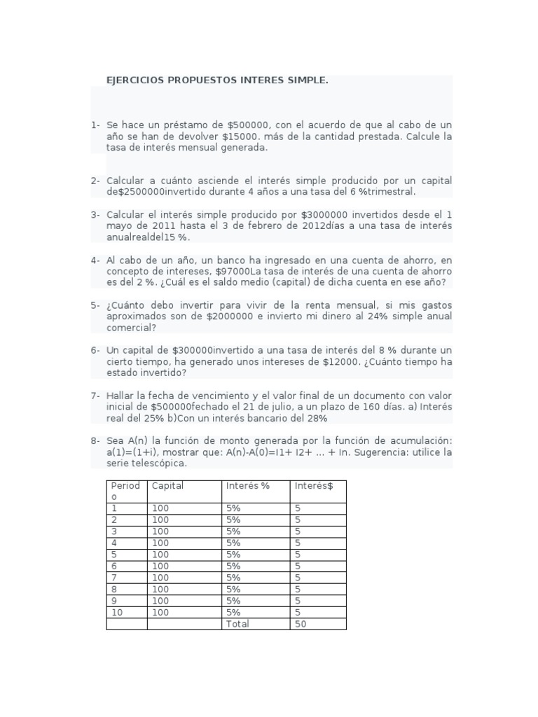 Ejercicios de Interés Simple y Descuento | PDF | Interés | Tasas de interés