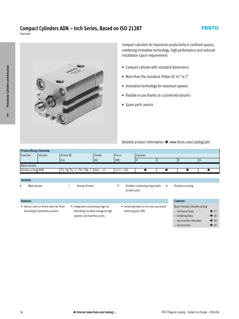 FESTO Model ADVU-20 Series Double Acting Stroke Compact Cylinder | Air - View #5