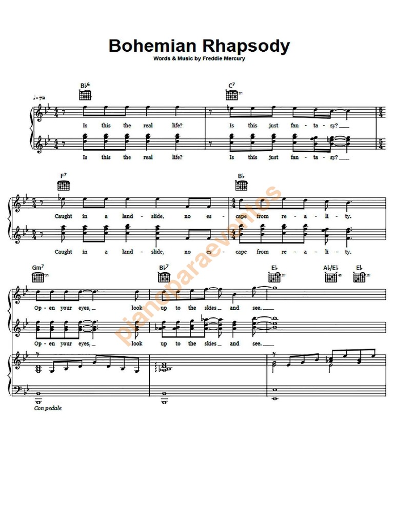 Partitura Bohemian Rhapsody para Piano PDF