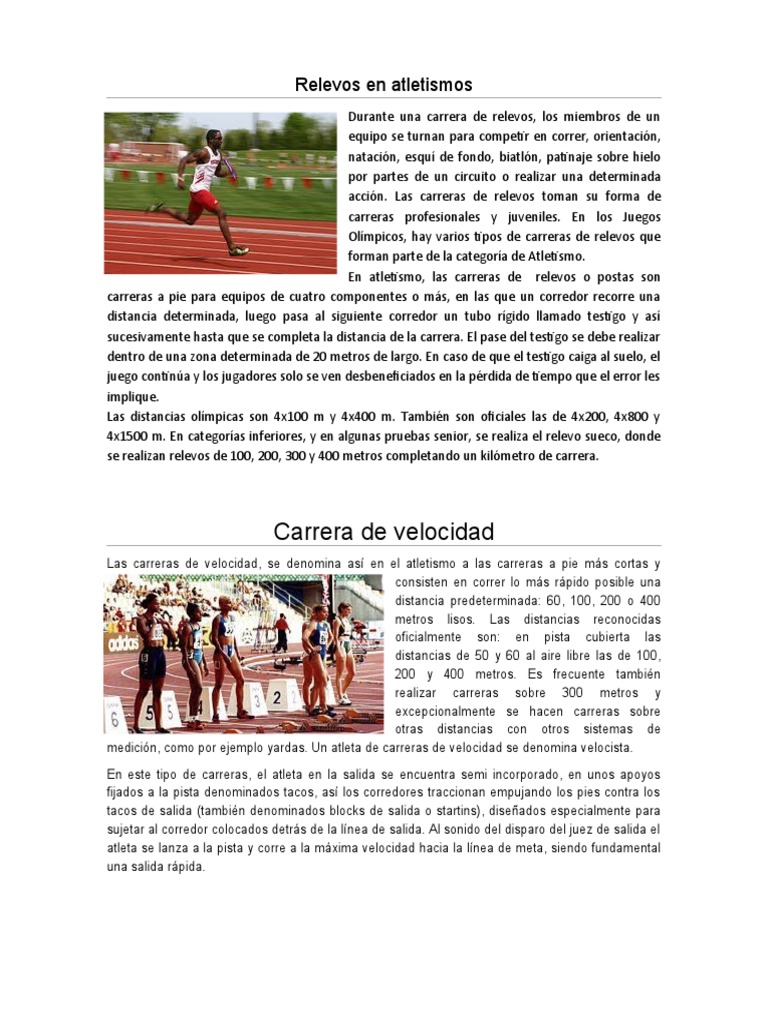 Tipos de pruebas en atletismo olímpico | PDF | Deporte del atletismo ...