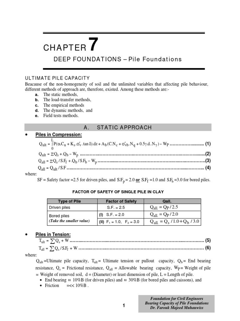 ch7 Deep Foundation Piles PDF | PDF | Deep Foundation | Bending