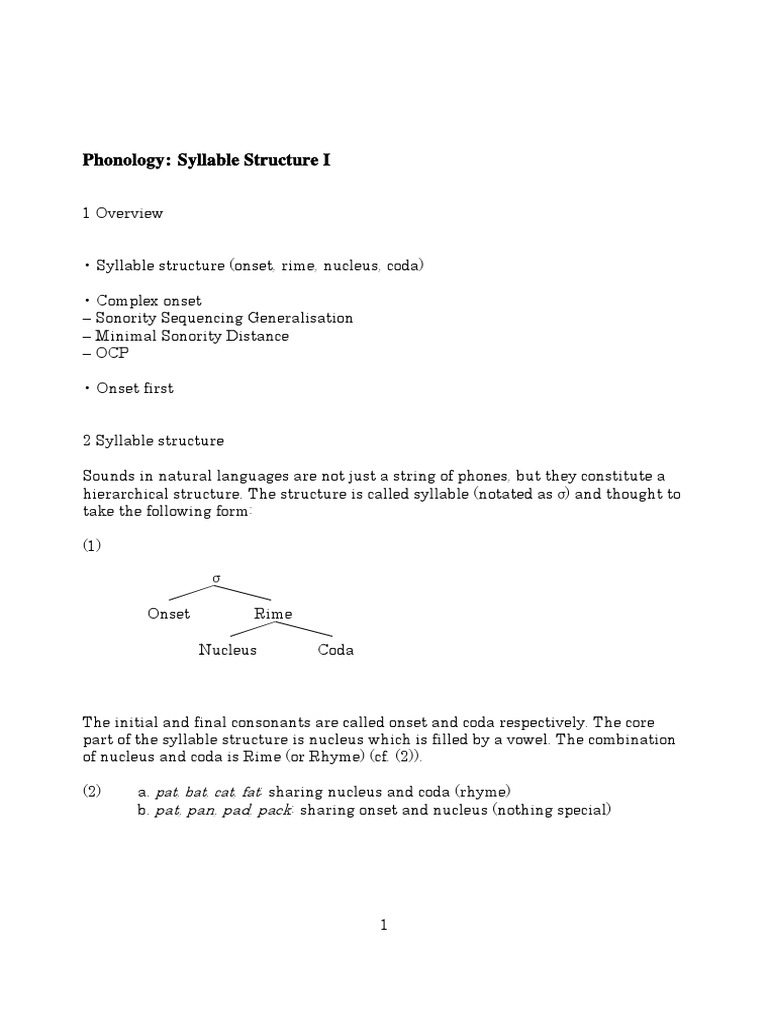 Phonology Syllable Structure I Pat Bat Cat Fat Pdf Syllable