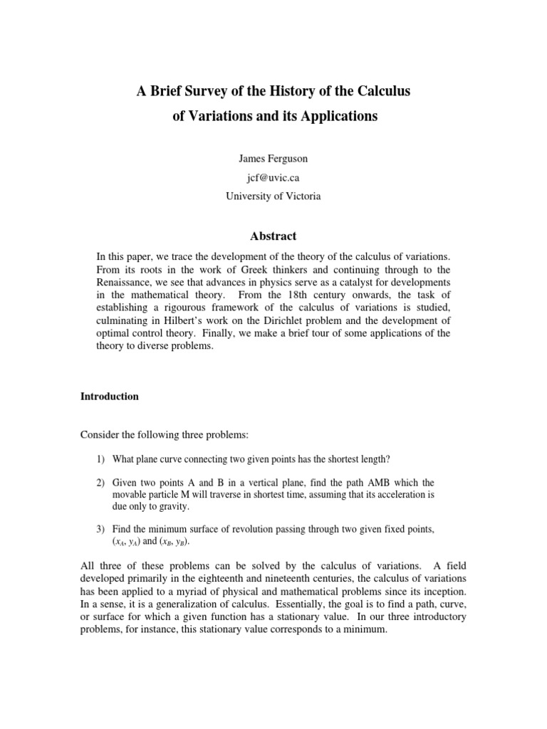 A Brief Survey of The History of The Calculus of Variations and Its