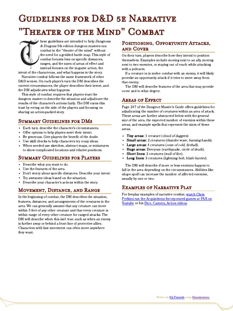 Guidelines For D&D 5e Narrative "Theater of The Mind" Combat | PDF ...