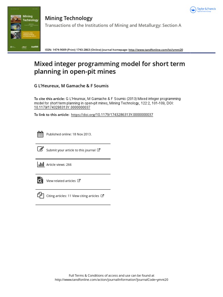 1.mixed Integer Programming Model For Short Term Planning in Open Pit