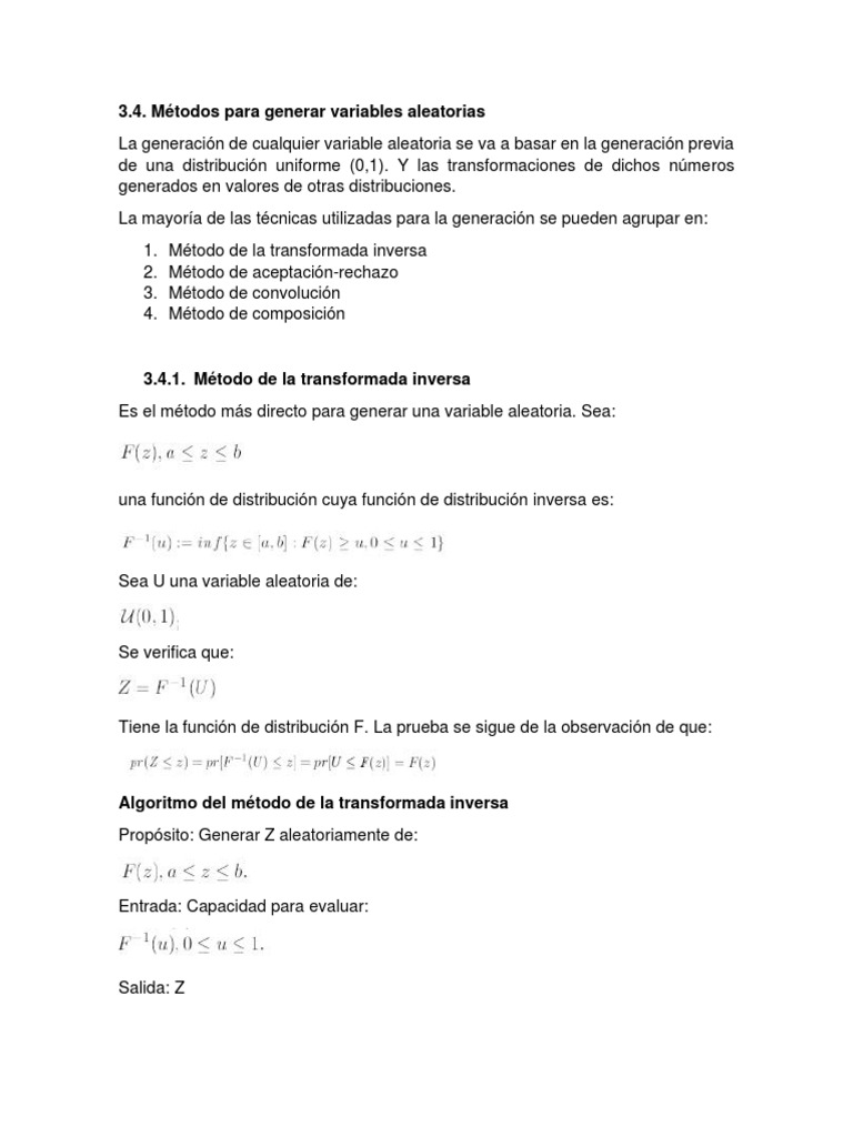 Metodos para Generar Variables Aleatorias PDF Variable aleatoria Función de densidad de
