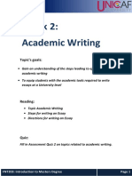 Week 2: Academic Writing: Topic's Goals