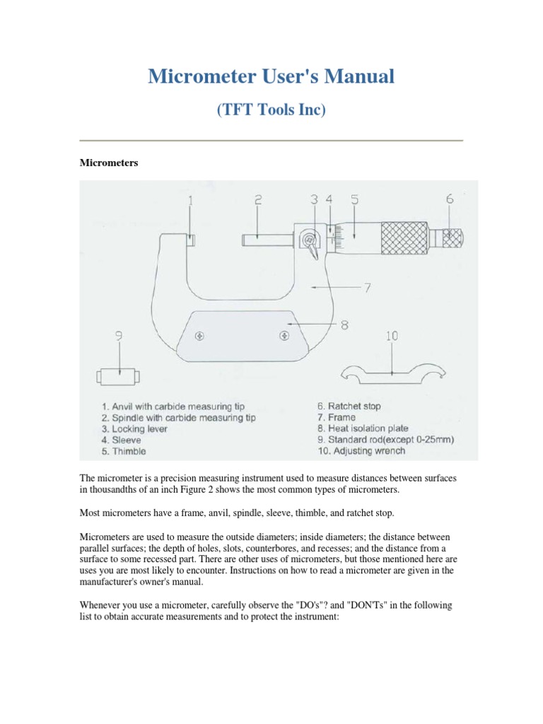 Micrometer Manual | PDF | Tools | Nature