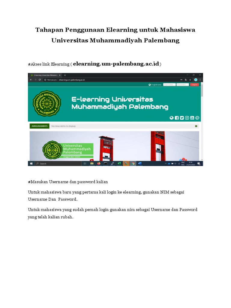 Panduan Login E-Learning UMP Palembang | PDF