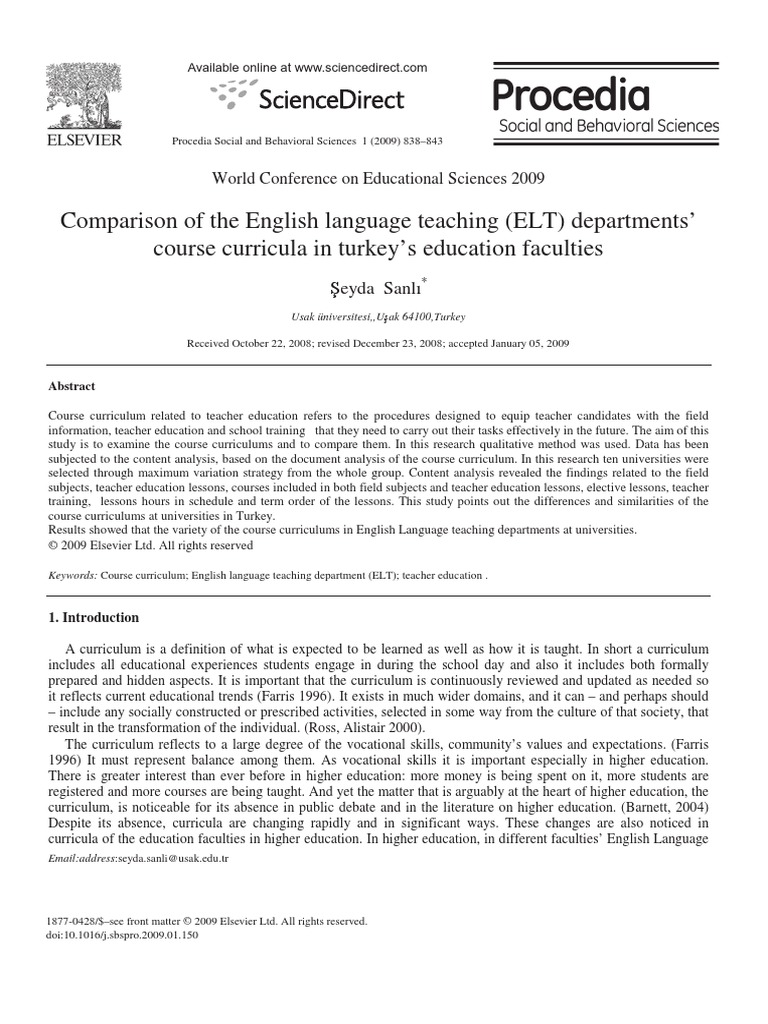 Comparison Of The English Language Teaching PDF Language Education