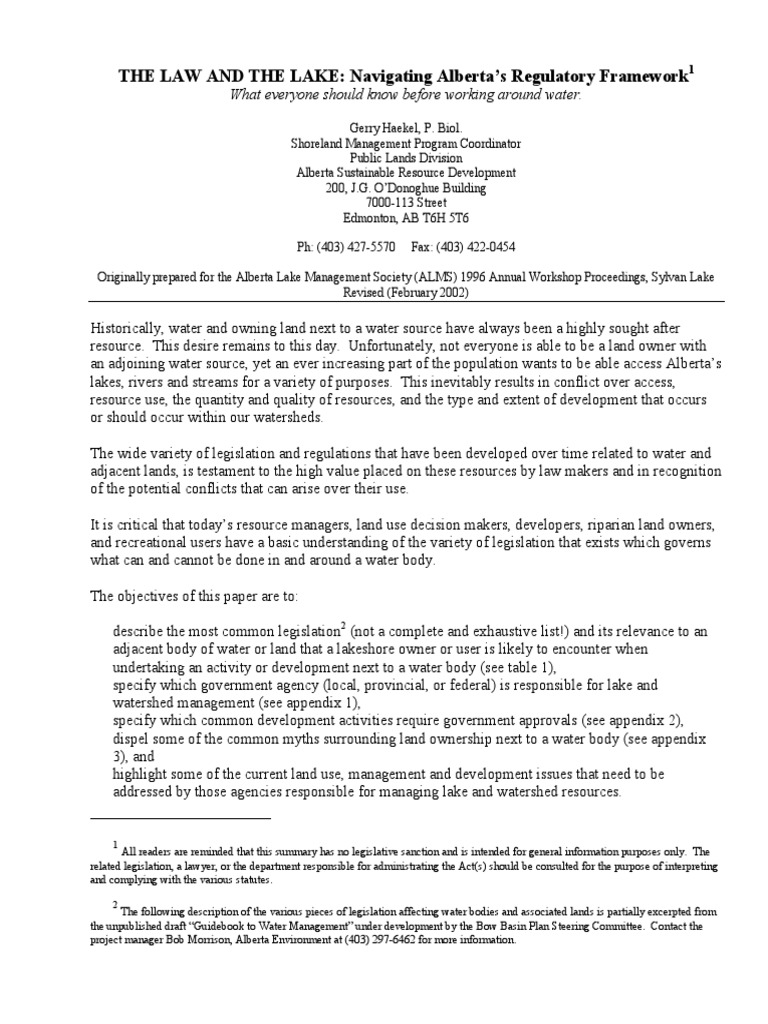 THE LAW AND THE LAKE: Navigating Alberta's Regulatory Framework | PDF ...