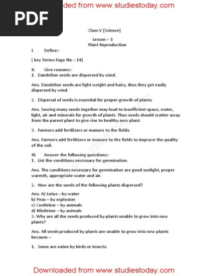 Cbse Class 5 Science Plant Reproduction Seed Plants