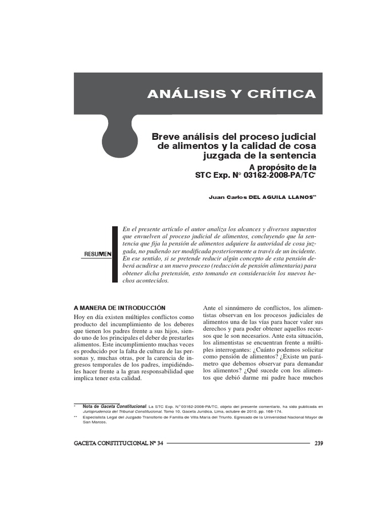 La Sentencia de Alimentos y La Cosa Juzgada GC 34 PDF Pensión alimenticia Res Judicata