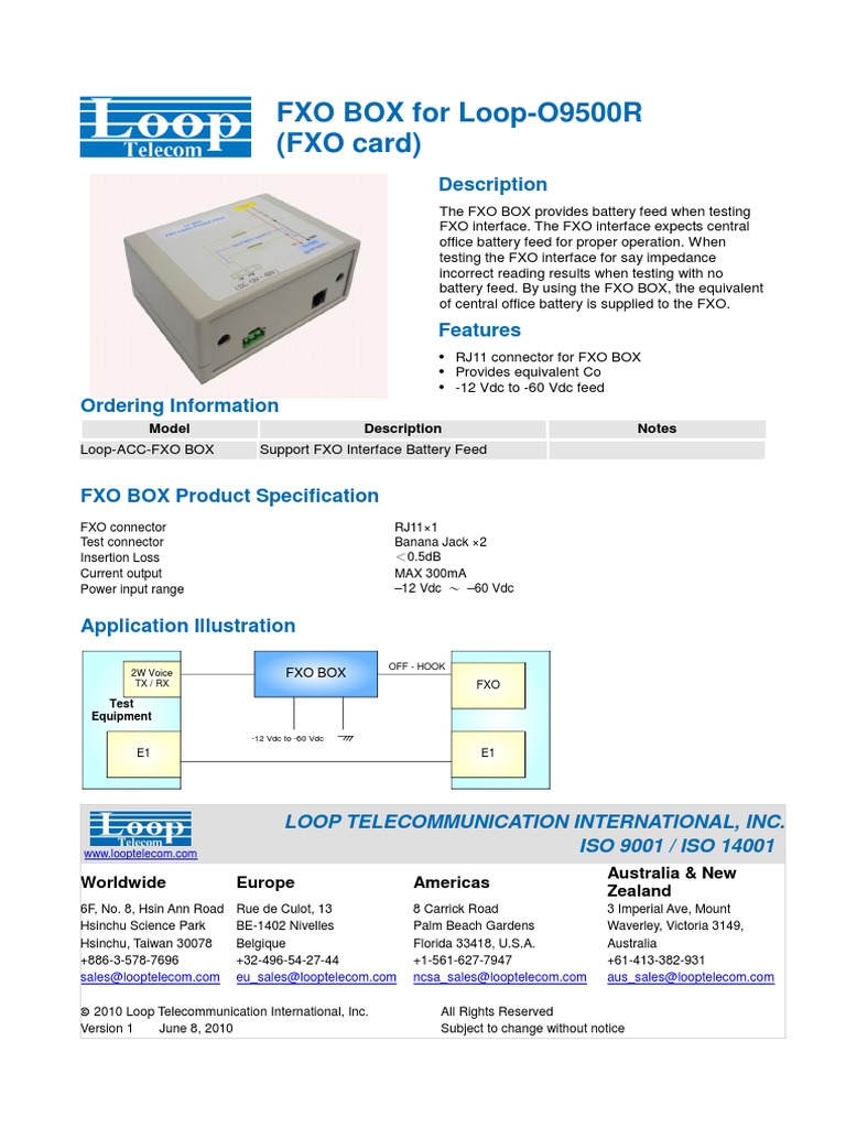 FXO BOX For Loop-O9500R (FXO Card) : Description | PDF | Electronics ...