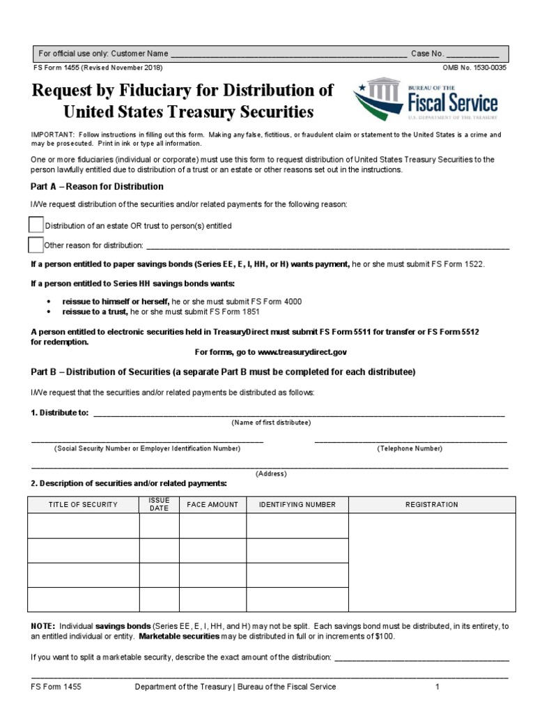FS Form 1455: Treasury Securities Request | PDF | United States ...