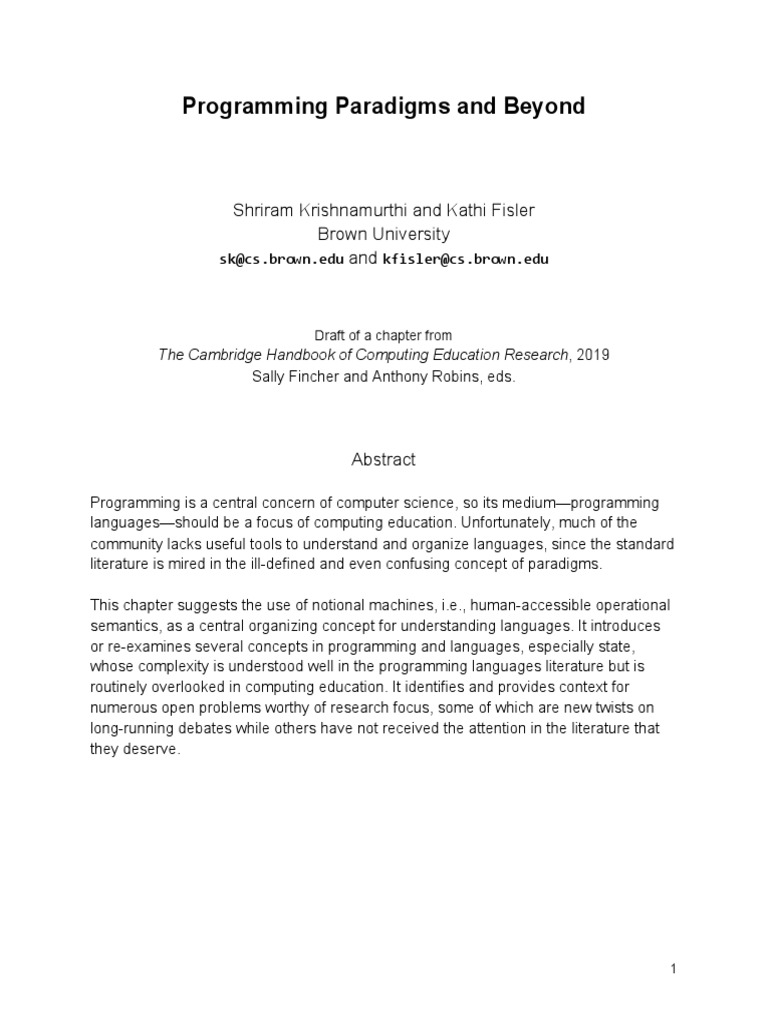 Programming Paradigms and Beyond: Shriram Krishnamurthi and Kathi ...