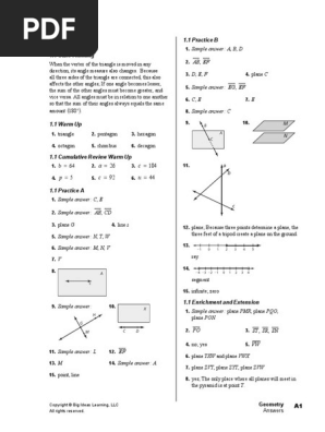 aco Big Ideas Practice A and B Answer Keys-1 PDF | PDF | Angle