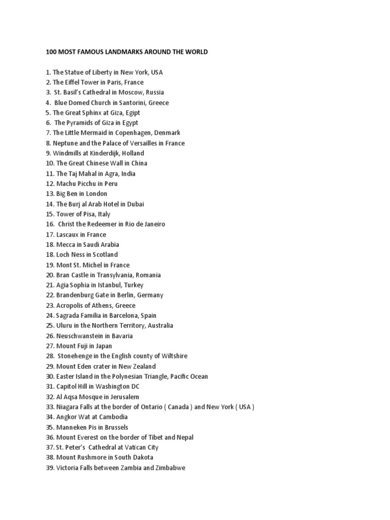 100 Most Famous Landmarks Around The World PDF Buildings And Structures Tourist Attractions