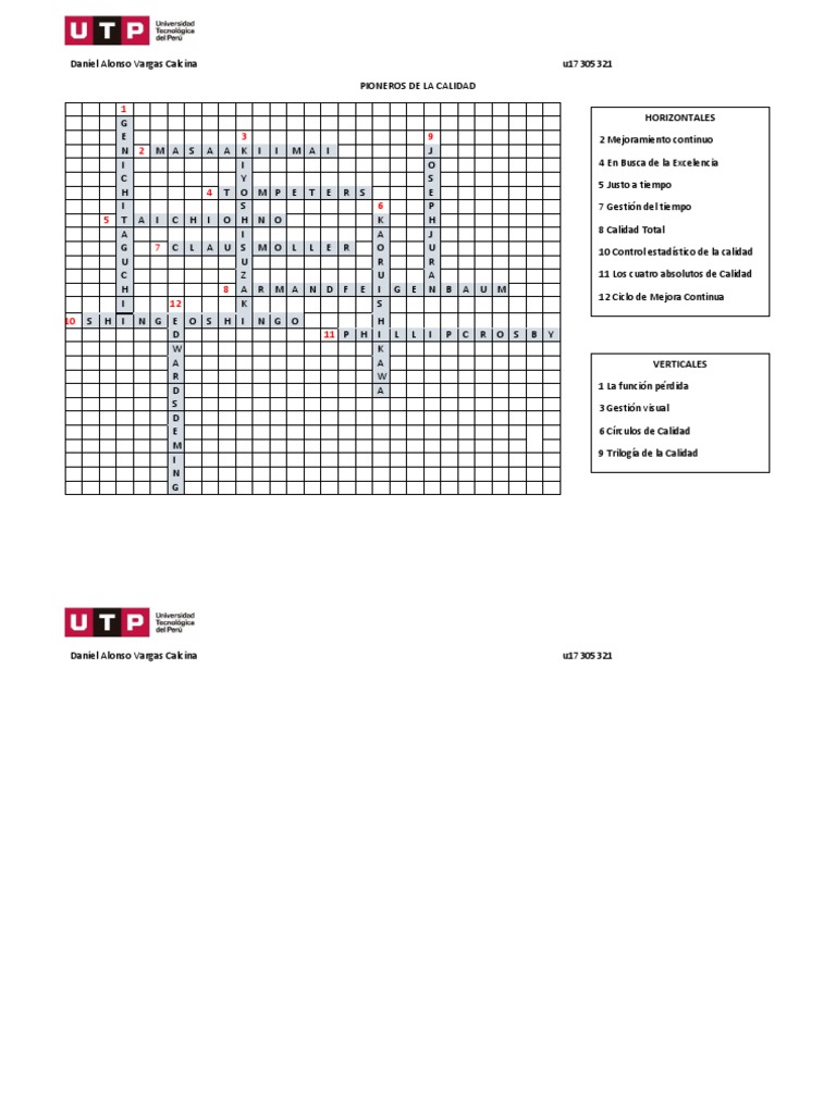 Pioneros de Calidad Crucigrama PDF Calidad Gestión de la calidad