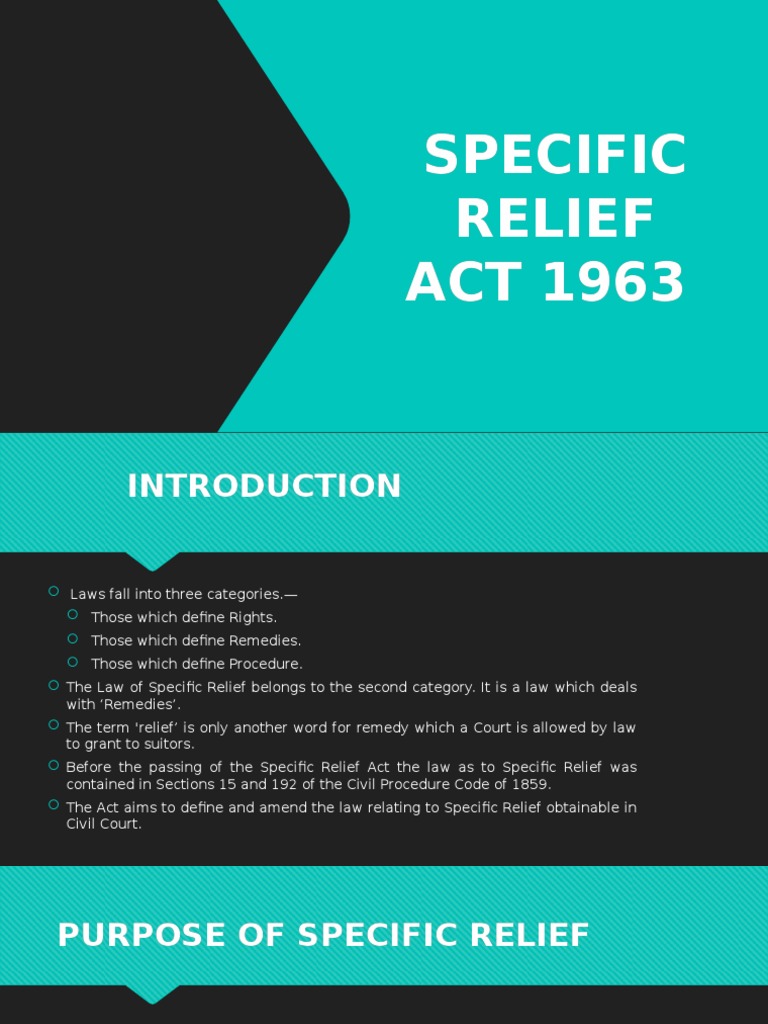 Overview of Specific Relief Act 1963 | PDF | Legal Remedy | Injunction