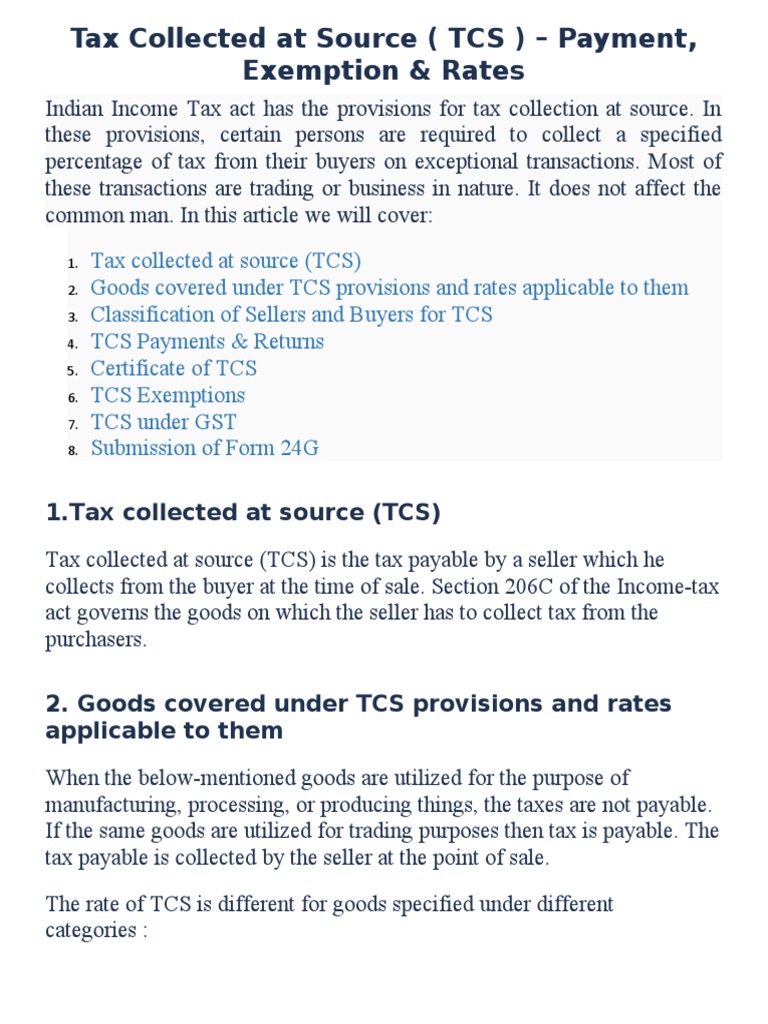 Define Tcs In Income Tax
