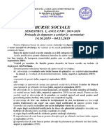 Burse Sociale: Semestrul I, Anul Univ. 2019-2020 Perioada de Depunere A Actelor La Secretariat