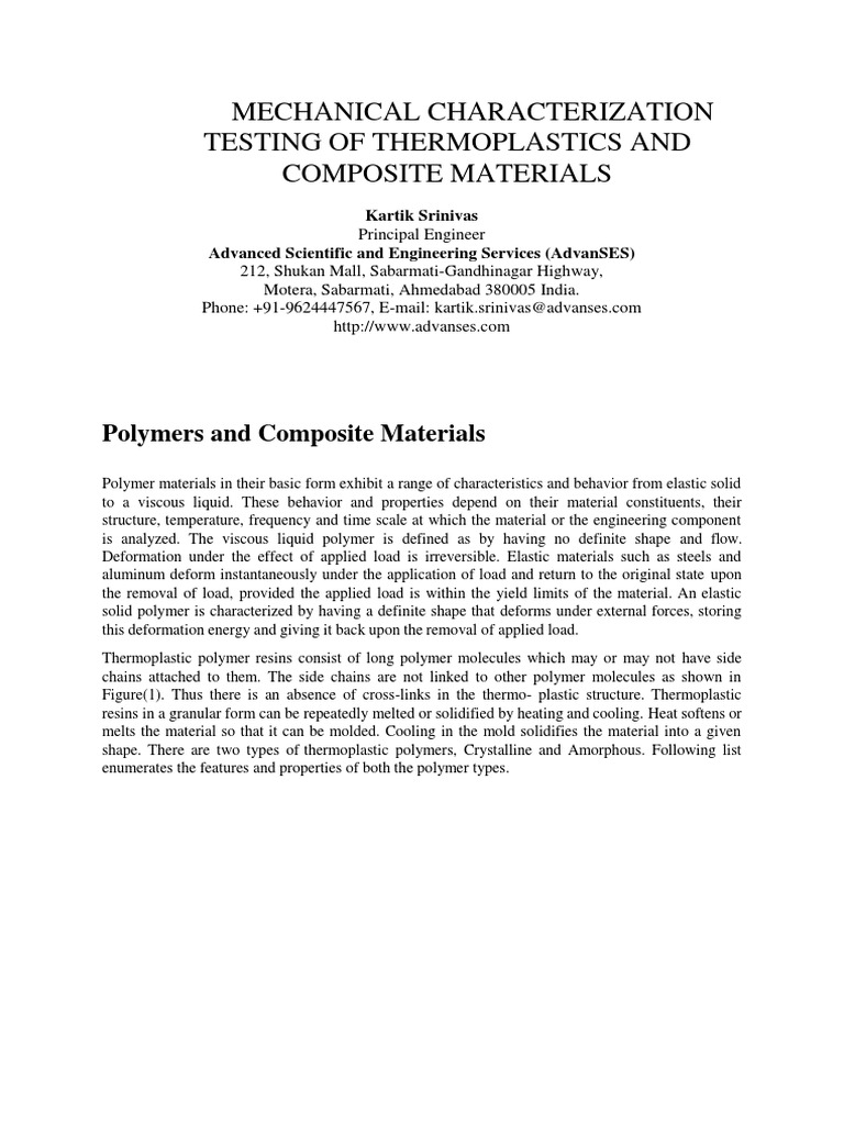 Mechanical Characterization Testing of Thermoplastics and Composite ...