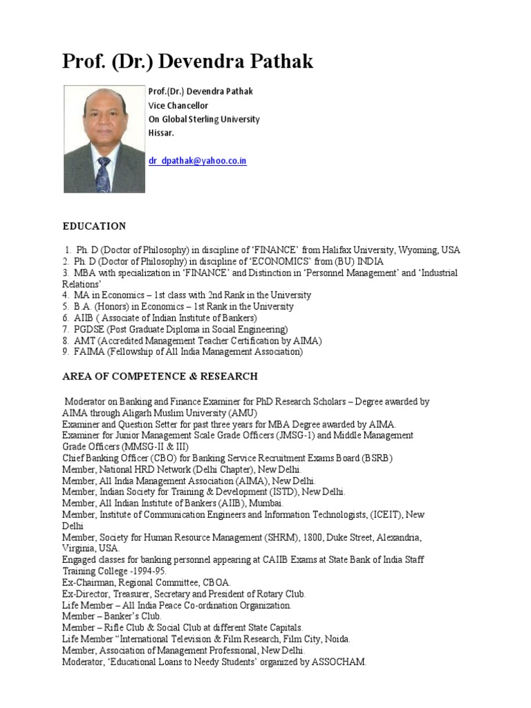 Profile of Prof. Dr. Devendra Pathak | PDF | Doctor Of Philosophy ...