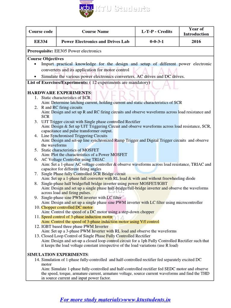 EE334 Power Electronics and Drives Lab PDF Power Inverter Power