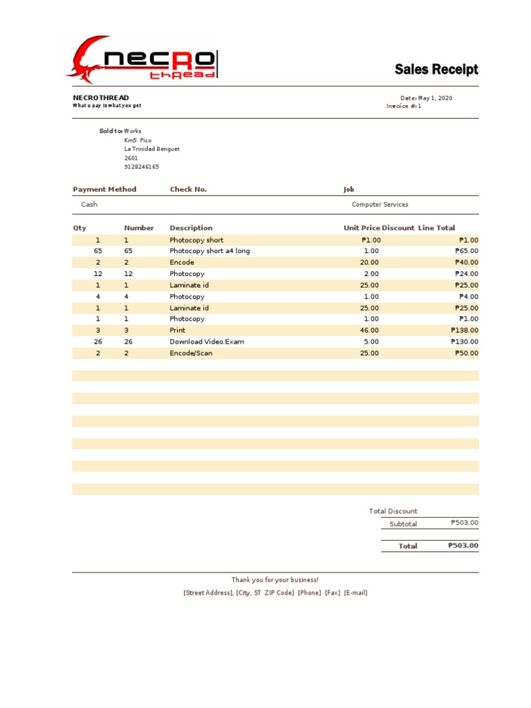 Computer Services Sales Receipt | PDF | Receipt | Business