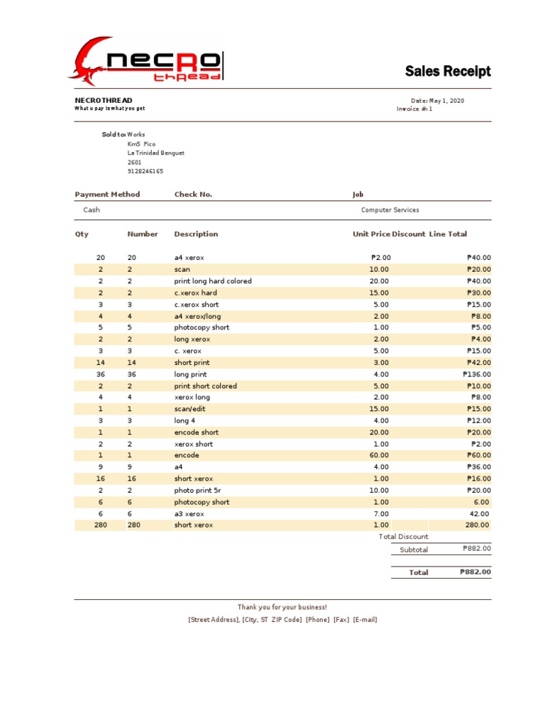 Sales Receipt for Computer Services | PDF | Receipt | Photocopier