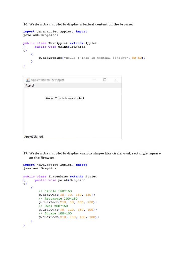 Write A Java Applet To Display A Textual Content On The Browser | PDF