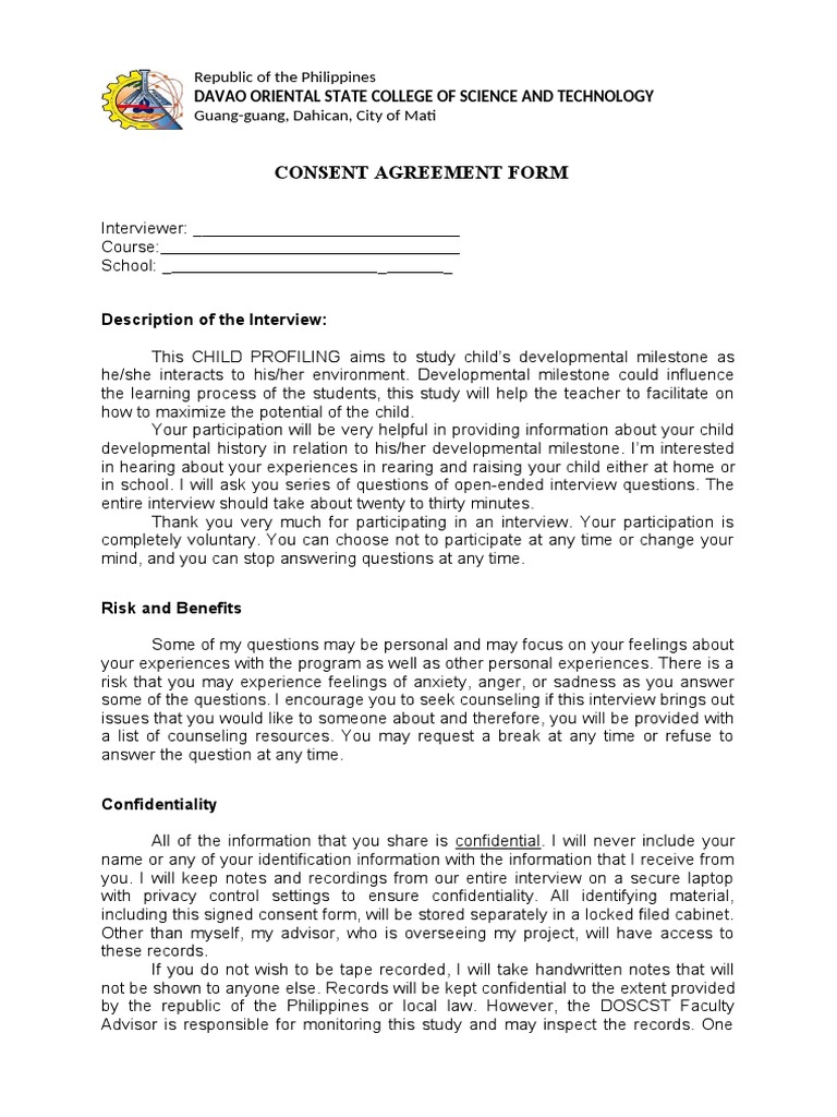 Consent Agreement Form: Davao Oriental State College of Science and ...