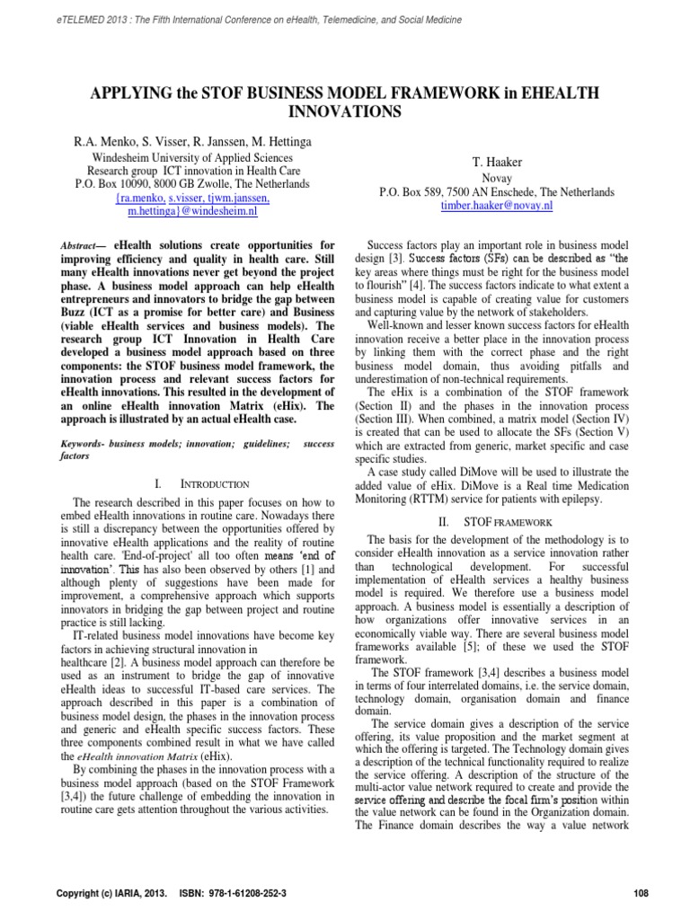 5 Applying The STOF Business Model Framework in Ehealth Innovations PDF ...