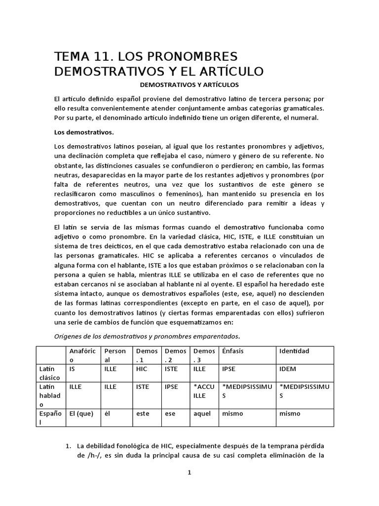 Pronombres y artículos demostrativos en español | PDF | Género ...