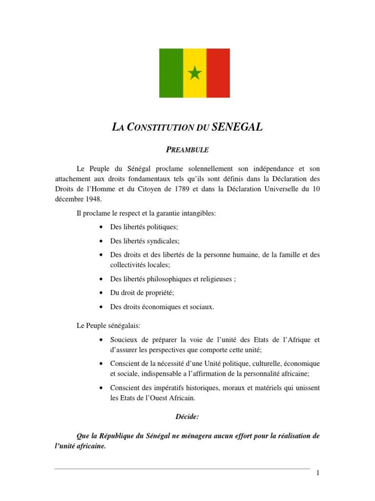 Constitution de La Republique Du Senegal PDF | PDF | Droit statutaire ...