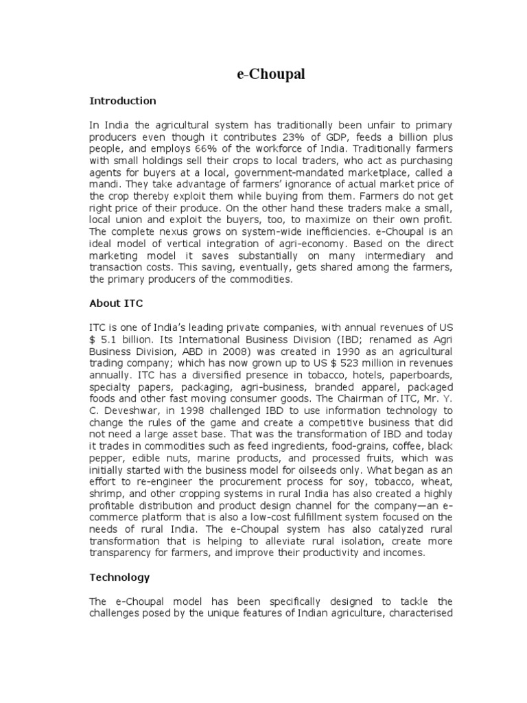 e-Choupal: Transforming Indian Agriculture | PDF | Economies | Internet ...