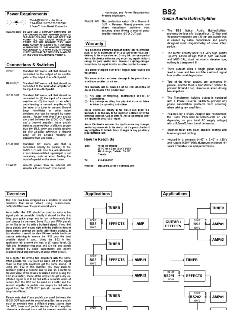 Power Requirements Guitar Audio Buffer/Splitter PDF Amplifier
