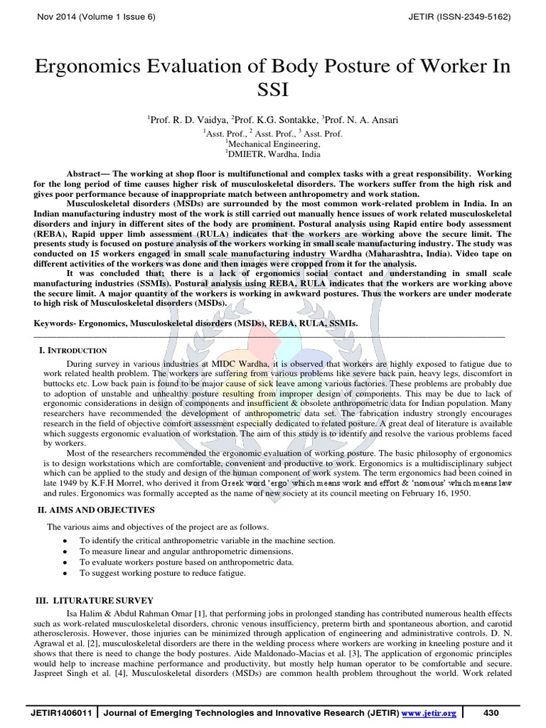 Ergonomic Posture Analysis in SSMIs | PDF | Human Factors And ...