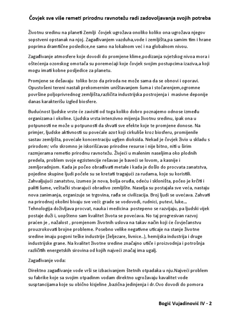 Human Disruption of Natural Balance in Pursuit of Needs Threatens