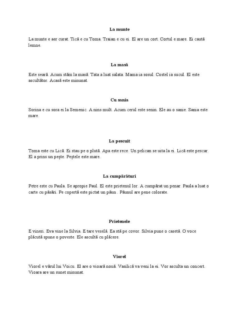 Texte Clasa 1 | PDF
