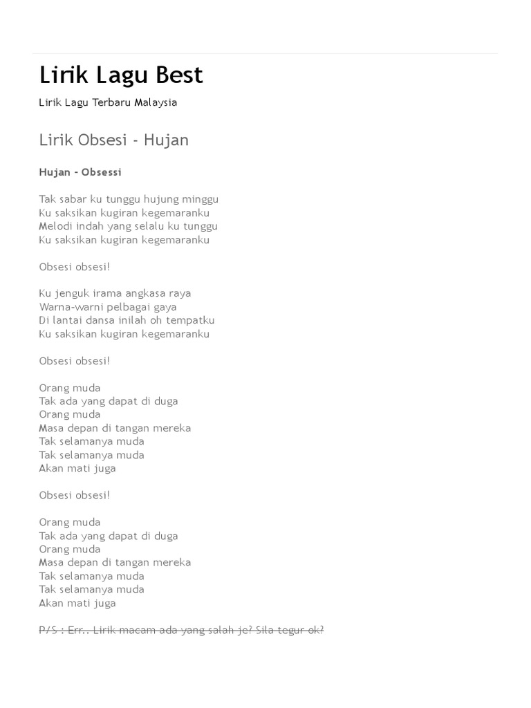 Lirik Lagu Best Lirik Obsesi Hujan Pdf