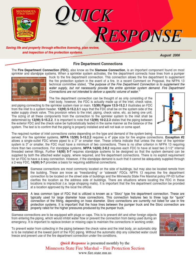 Fire Department Connection Standards | PDF | Fire Sprinkler System ...
