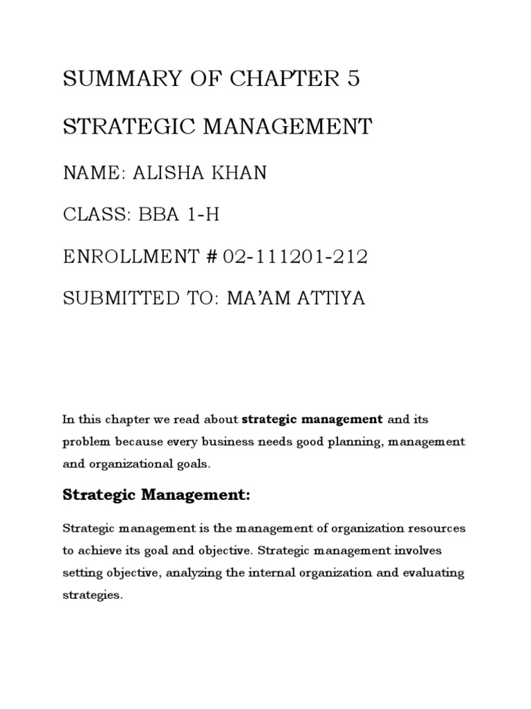 Chapter 5 Summary: Strategic Management | PDF | Competitive Advantage ...
