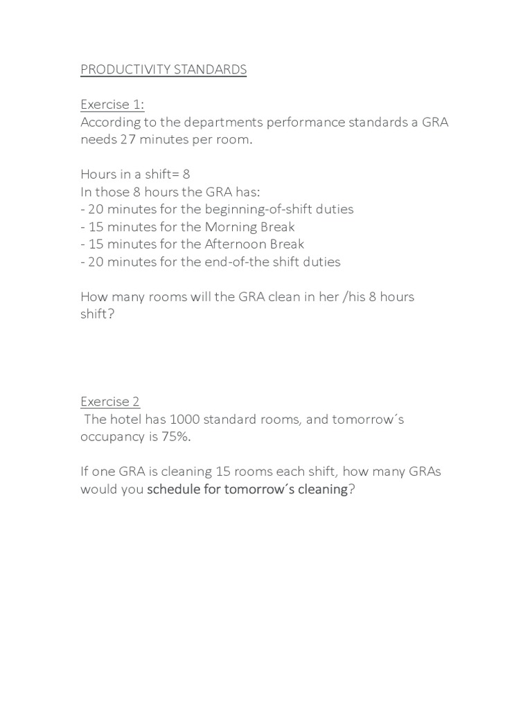 Productivity Standards - Exercises | PDF