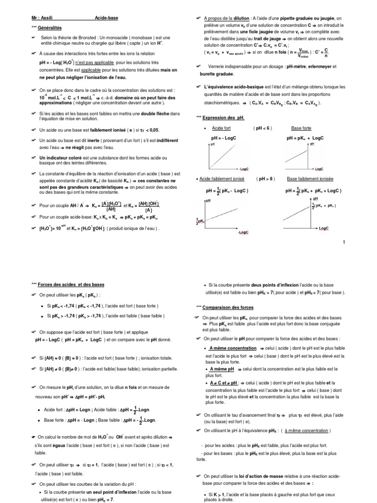 Acides et bases : Théories et pH | PDF | Constante d'acidité | Ph