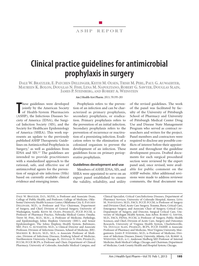 2013 Surgical Prophylaxis ASHP, IDSA, SHEA, SIS PDF Doctor Of
