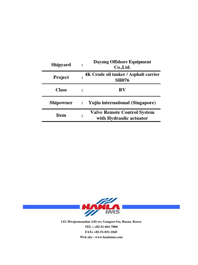 Valve Remote Control System With Hydraulic Control Actuator 03 Sh076 Final Drawing Pdf Valve Hydraulics