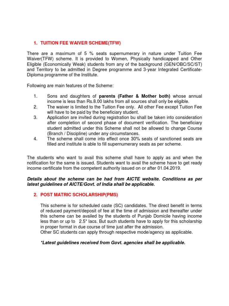 Tuition Fee Waiver Scheme (TFW) | PDF | Business | Finance & Money ...
