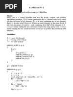 Experiment 2: Aim: To Implement and Analyze Merge Sort Algorithm. Theory